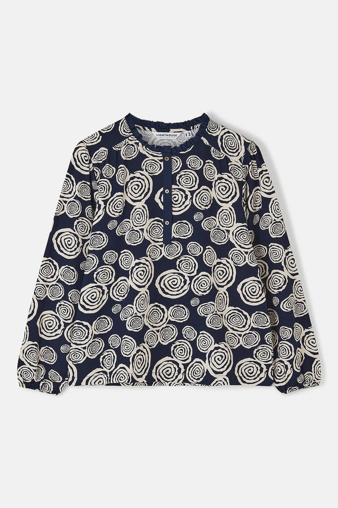 Lighthouse Juliette Blouse Navy Swirl