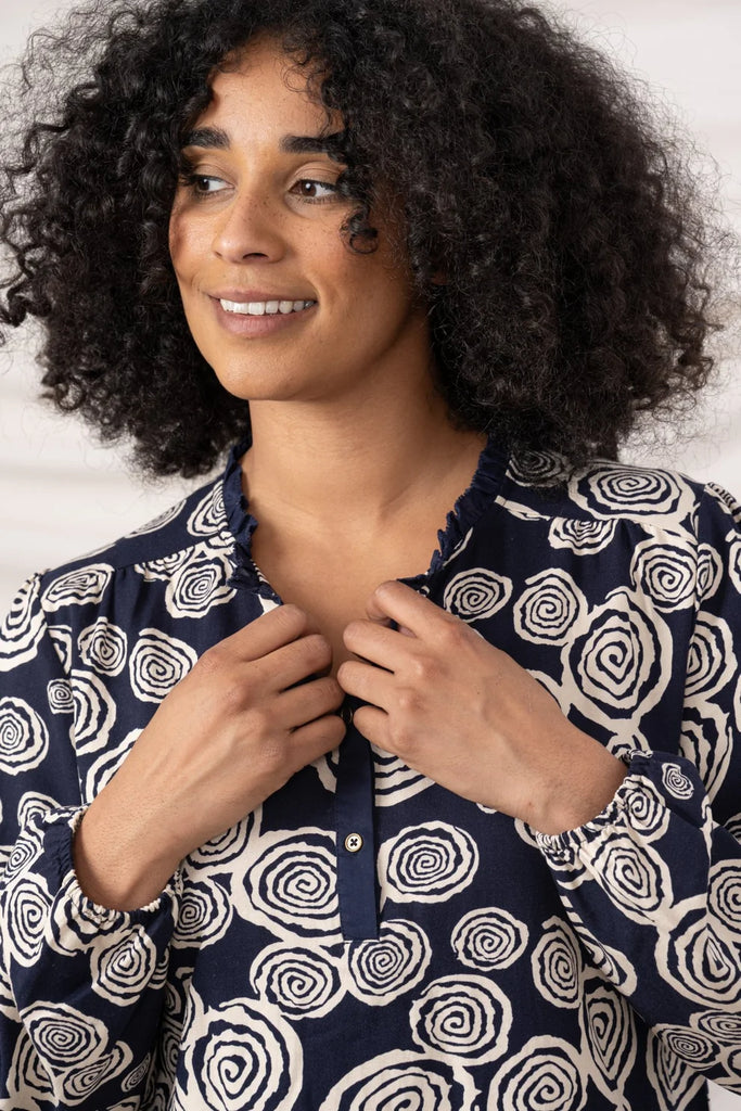 Lighthouse Juliette Blouse Navy Swirl