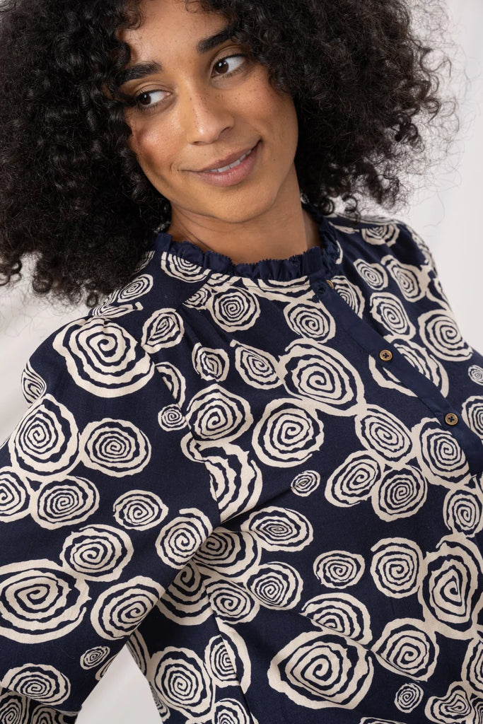 Lighthouse Juliette Blouse Navy Swirl