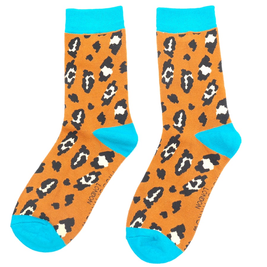 Miss Sparrow Leopard Spot Bamboo Socks Brown