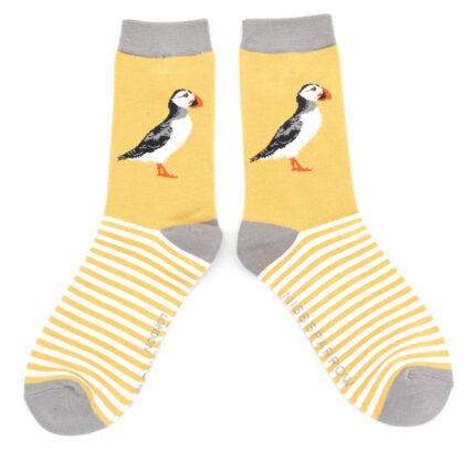 Miss Sparrow Bamboo Socks Puffin Stripes Socks Yellow SKS260
