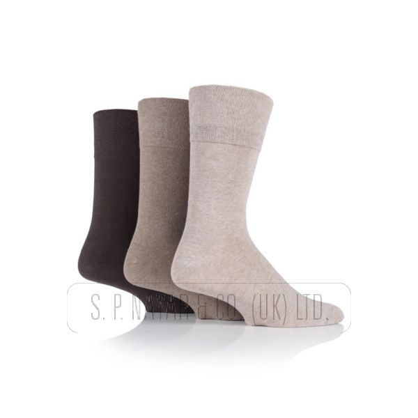 Mens Gentle Grip Socks 3 Pair Pack 6 - 11 SOMRG53 Brown