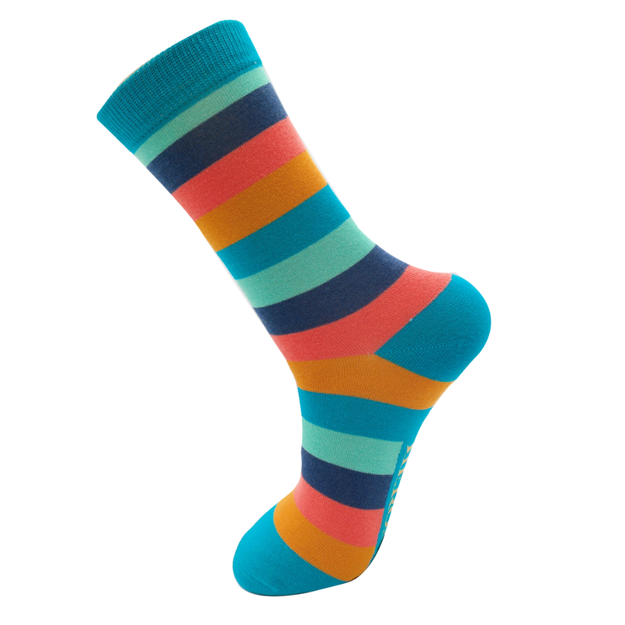 Mr Heron Mens Bamboo Socks Rainbow Stripes Turquoise MH247