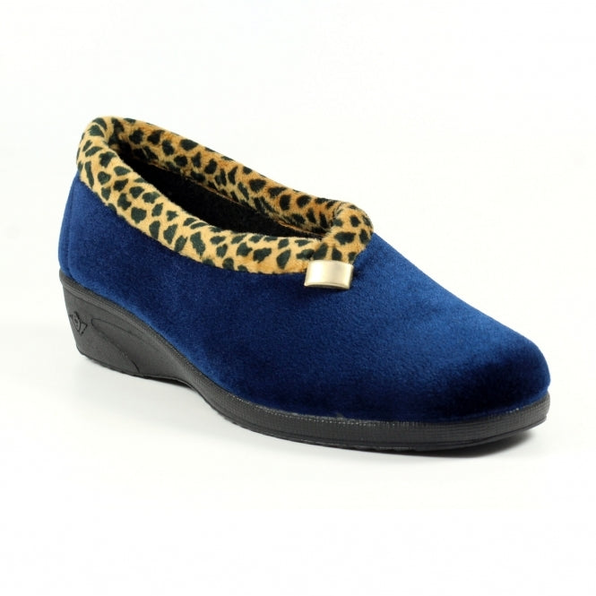 Lunar Paloma Leopard Trim Slipper KLA005 BL Navy
