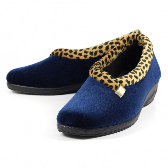 Lunar Paloma Leopard Trim Slipper KLA005 BL Navy