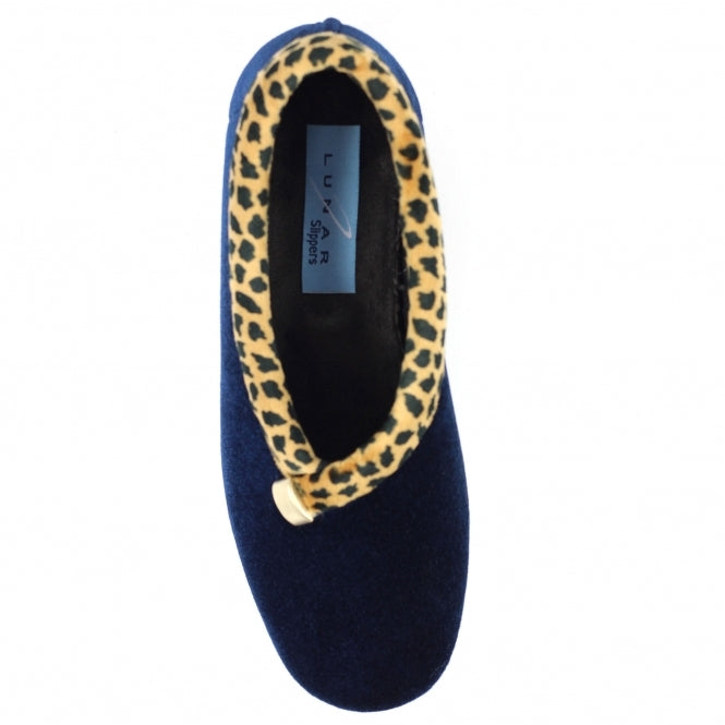 Lunar Paloma Leopard Trim Slipper KLA005 BL Navy