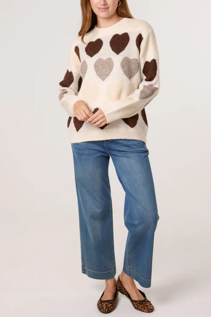 Hearts Jacquard Knit Jumper Beige