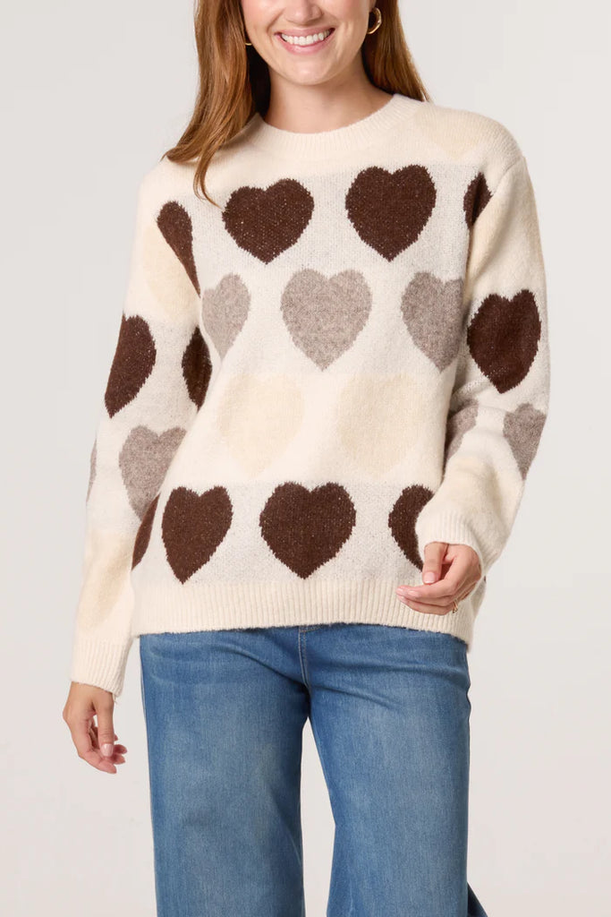 Hearts Jacquard Knit Jumper Beige
