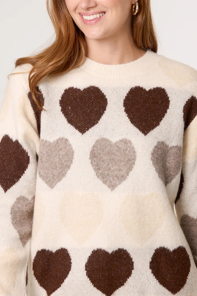 Hearts Jacquard Knit Jumper Beige