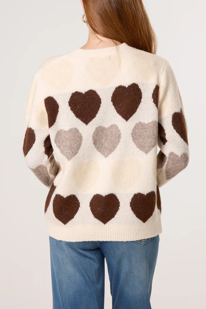 Hearts Jacquard Knit Jumper Beige