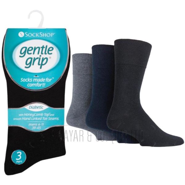 Mens Gentle Grip Diabetic Socks 3 Pair Packs Black Multi 6-11 SOMRD02H3