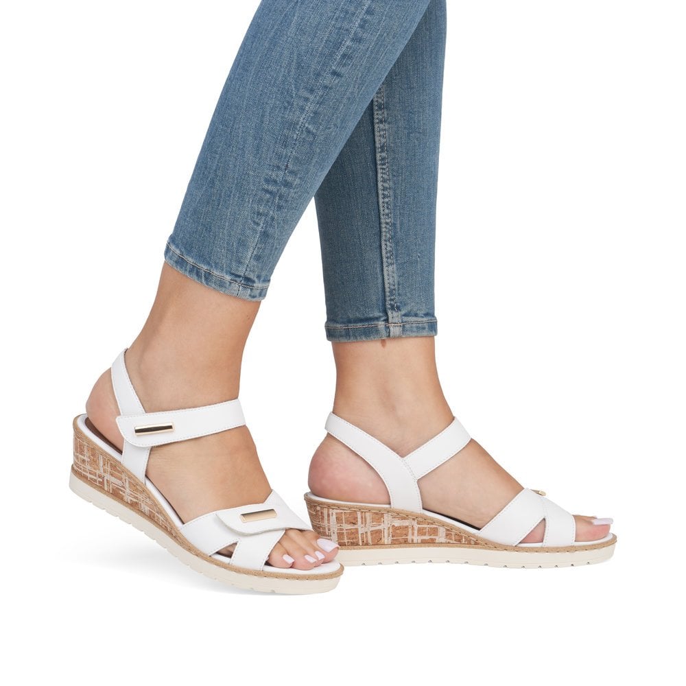 Remonte R6266-80 Adjustable Low Wedge Sandal White