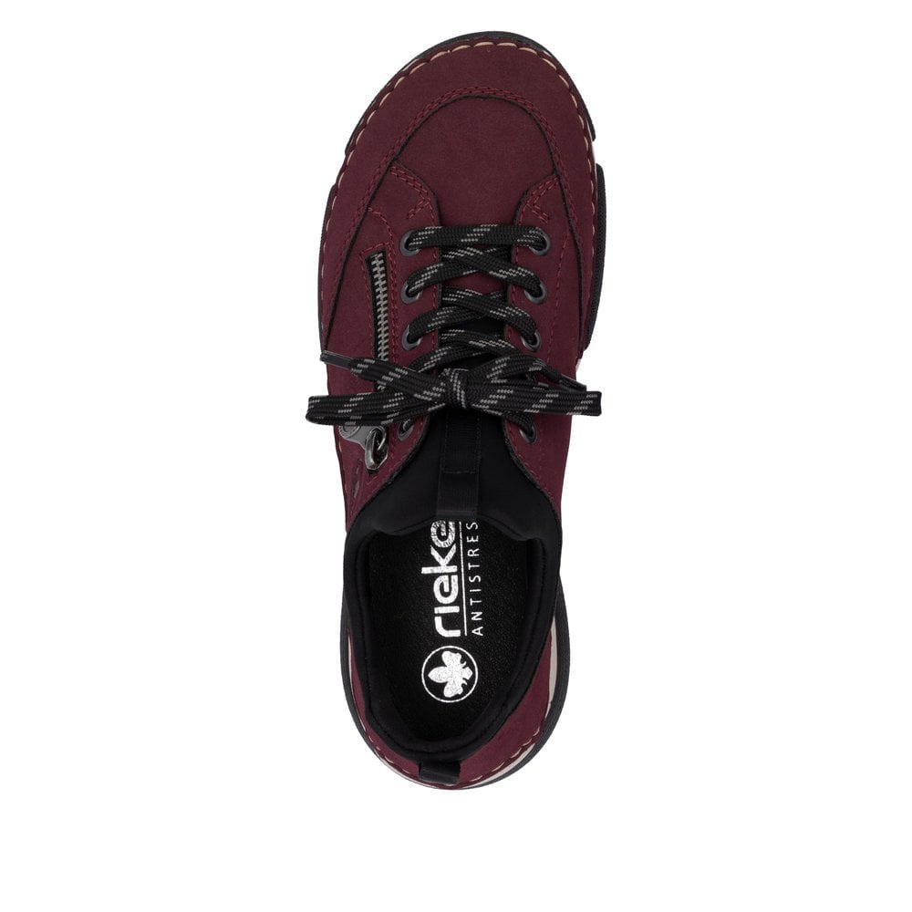 Rieker 45973-36 Ladies Slip On Lace Up Shoe Bordo