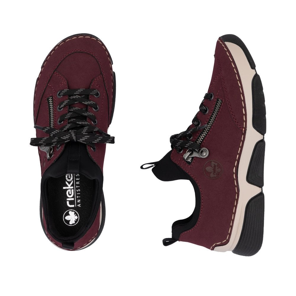 Rieker 45973-36 Ladies Slip On Lace Up Shoe Bordo