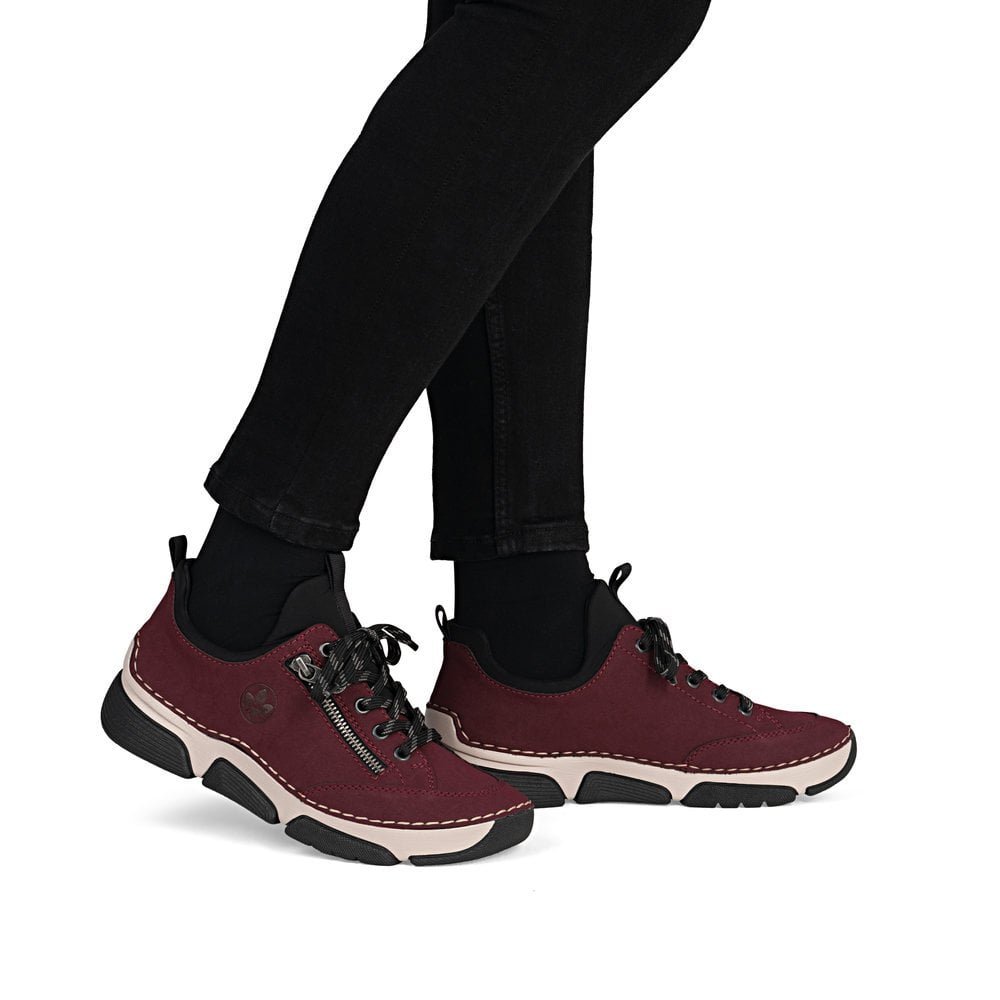 Rieker 45973-36 Ladies Slip On Lace Up Shoe Bordo