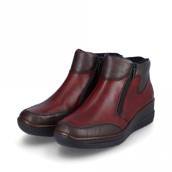 Rieker 48754-35 Ladies Twin Zip Ankle Boot Bordo