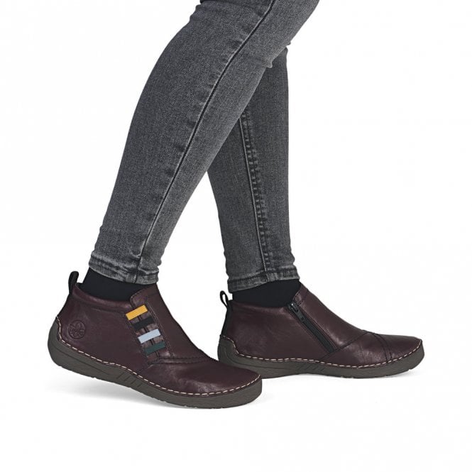 Rieker 52584-30 Ladies Zip Ankle Boots Burgundy