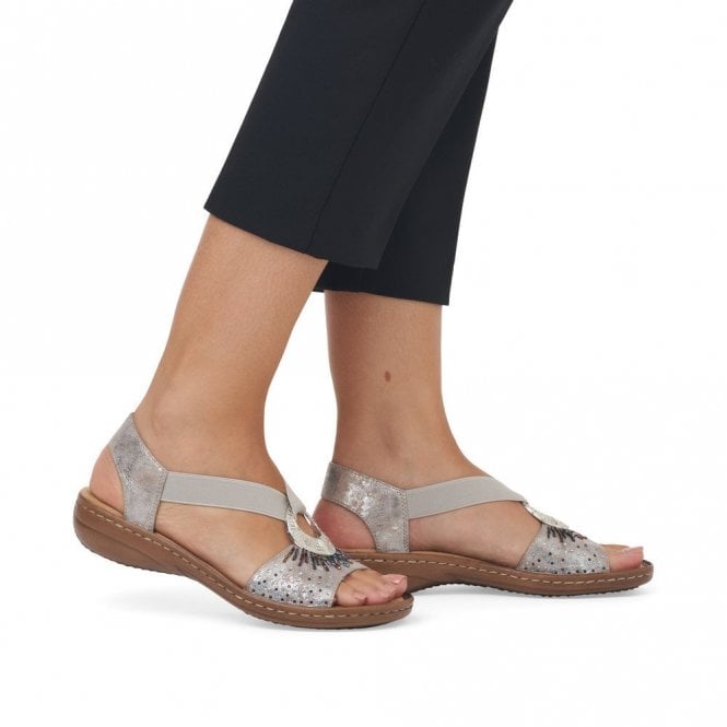 Rieker 60880-90 Elasticated Sandal Rose Metallic