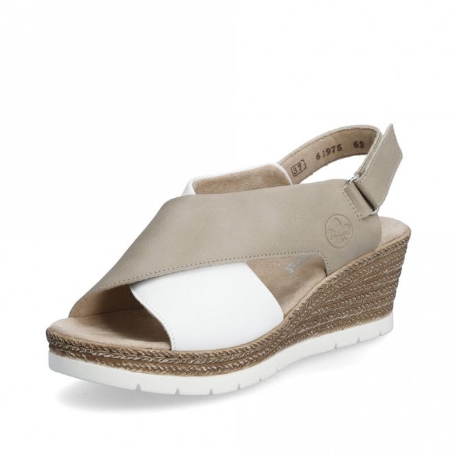 Rieker 61975-62 Ladies Wedge Sandals White/Taupe