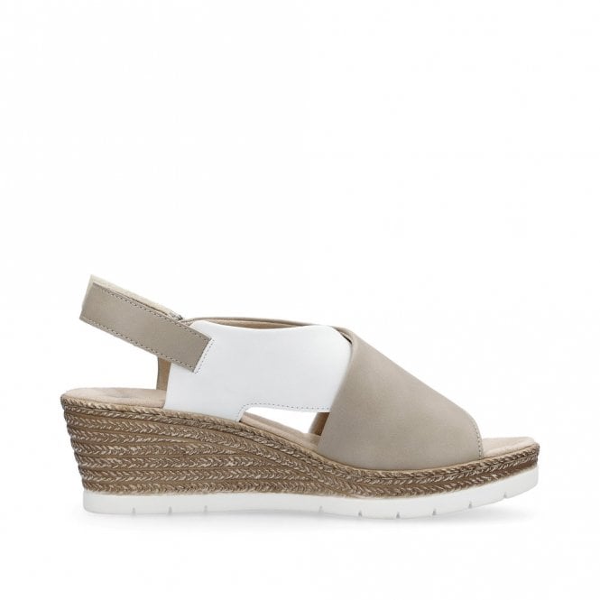 Rieker 61975-62 Ladies Wedge Sandals White/Taupe