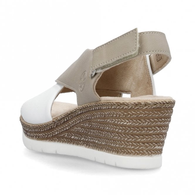 Rieker 61975-62 Ladies Wedge Sandals White/Taupe