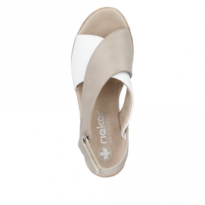 Rieker 61975-62 Ladies Wedge Sandals White/Taupe