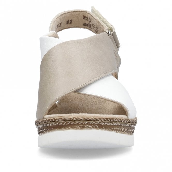 Rieker 61975-62 Ladies Wedge Sandals White/Taupe