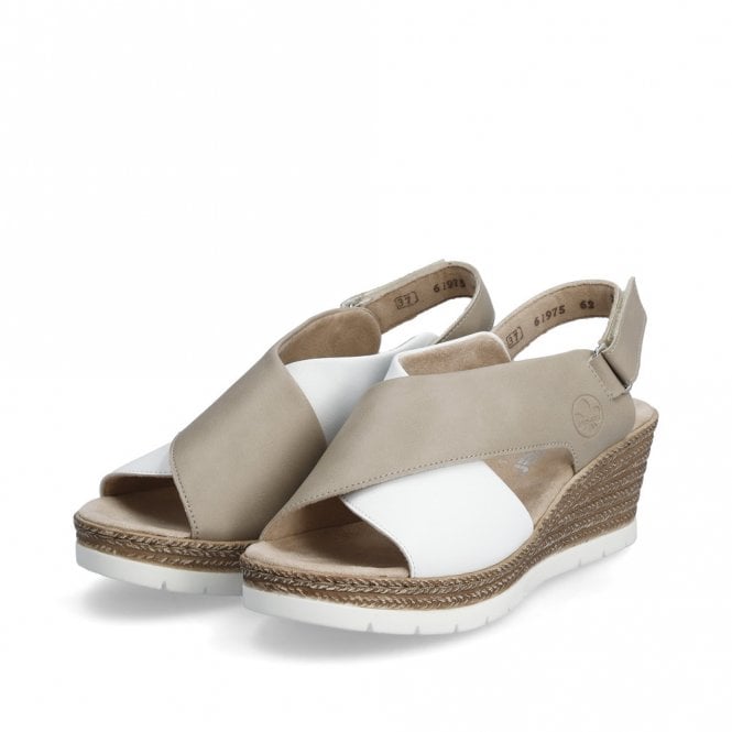 Rieker 61975-62 Ladies Wedge Sandals White/Taupe