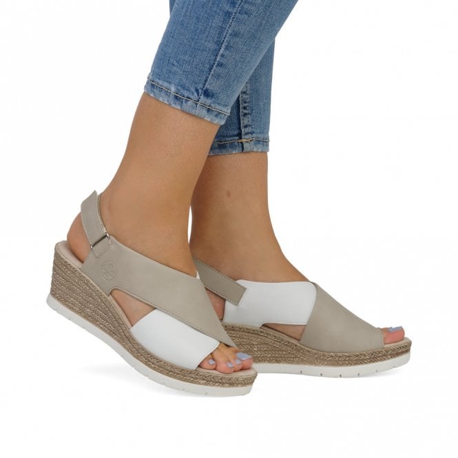 Rieker 61975-62 Ladies Wedge Sandals White/Taupe