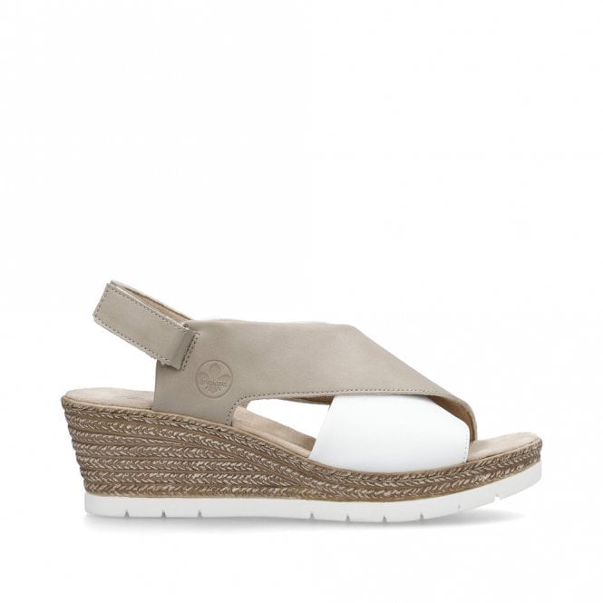 Rieker 61975-62 Ladies Wedge Sandals White/Taupe