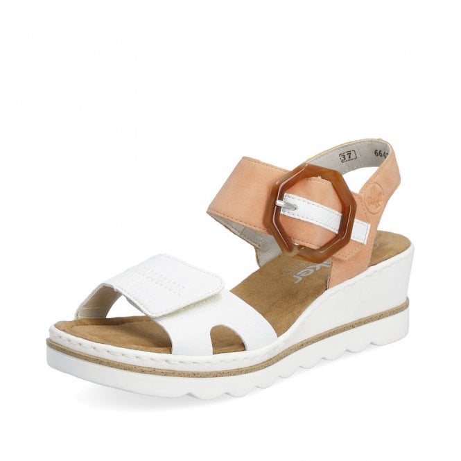 Rieker 67476-38 Ladies Duel Fasten Wedge Sandal White/Apricot