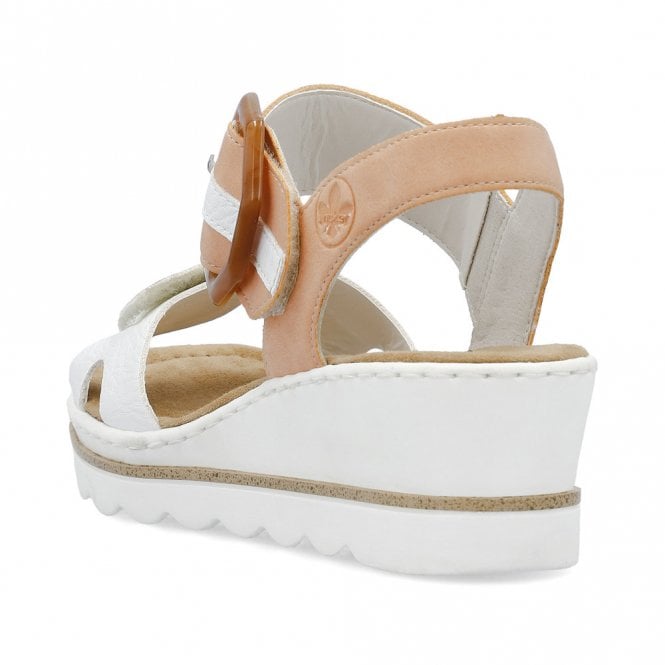 Rieker 67476-38 Ladies Duel Fasten Wedge Sandal White/Apricot