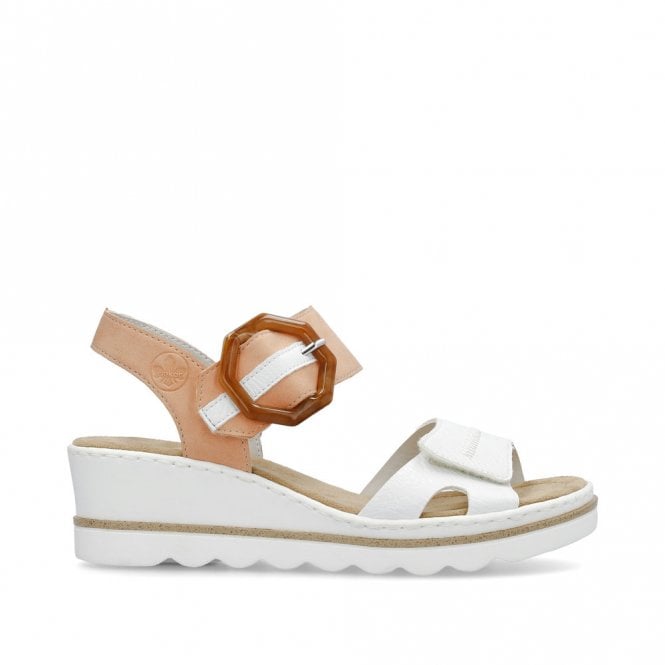 Rieker 67476-38 Ladies Duel Fasten Wedge Sandal White/Apricot