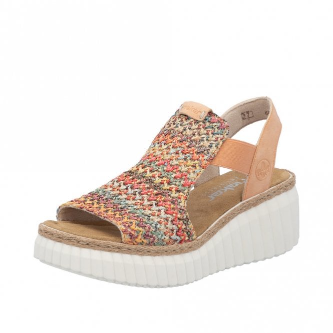 Rieker 69172-92 Elasticated Wedge Sandal Apricot Multi