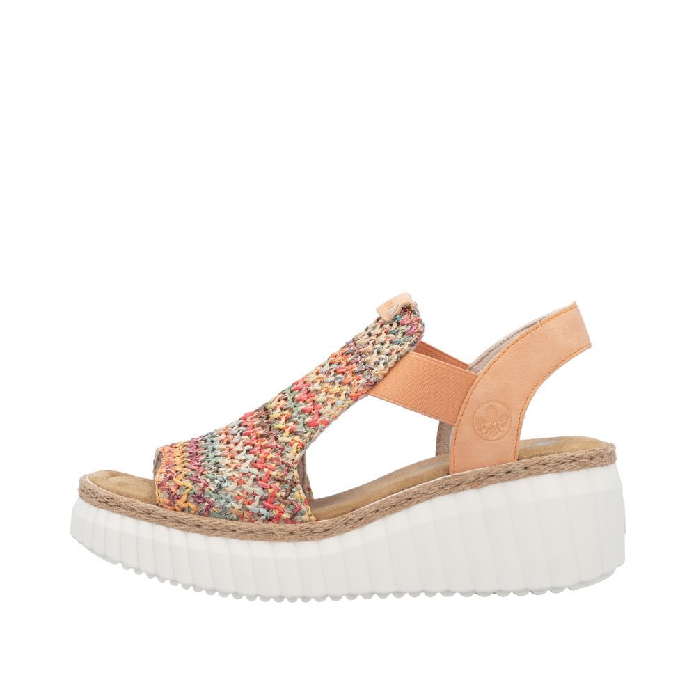 Rieker 69172-92 Elasticated Wedge Sandal Apricot Multi