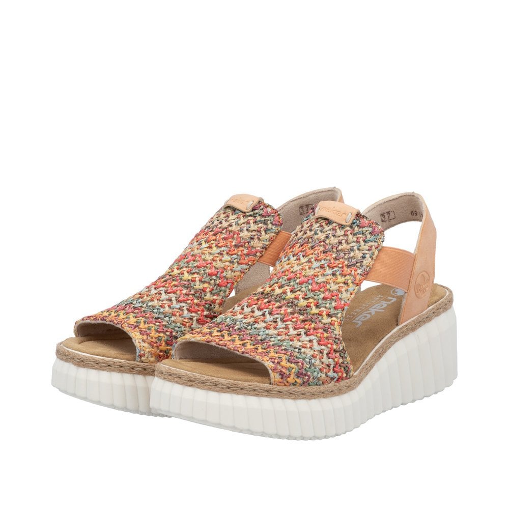 Rieker 69172-92 Elasticated Wedge Sandal Apricot Multi