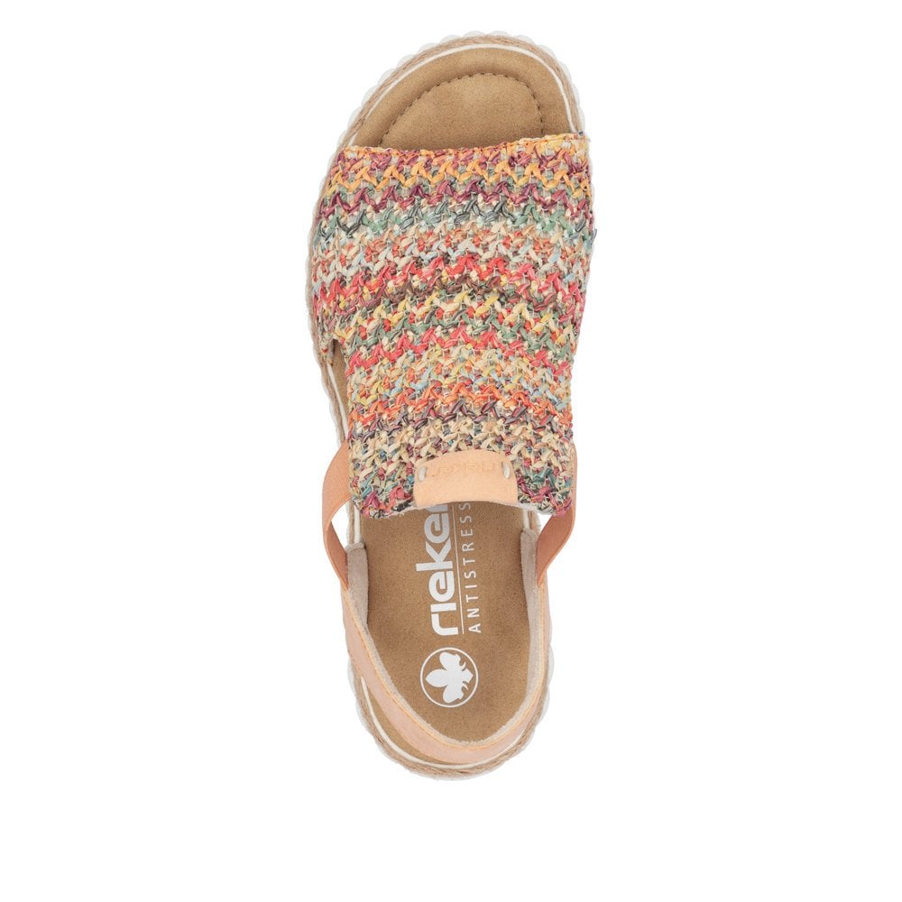 Rieker 69172-92 Elasticated Wedge Sandal Apricot Multi