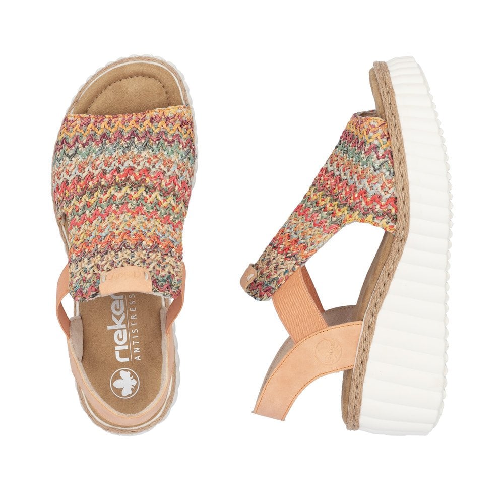 Rieker 69172-92 Elasticated Wedge Sandal Apricot Multi