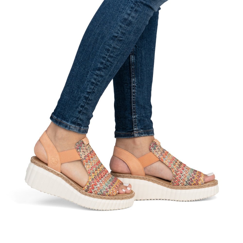 Rieker 69172-92 Elasticated Wedge Sandal Apricot Multi