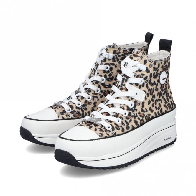 Rieker 90010-91 Ladies Lace Up Ankle Boot Natural/Leopard