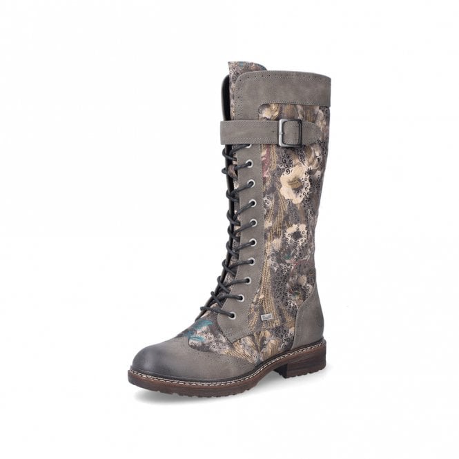 Rieker 94734-90 Tall Lace Up RiekerTex Boot Grey/Multi