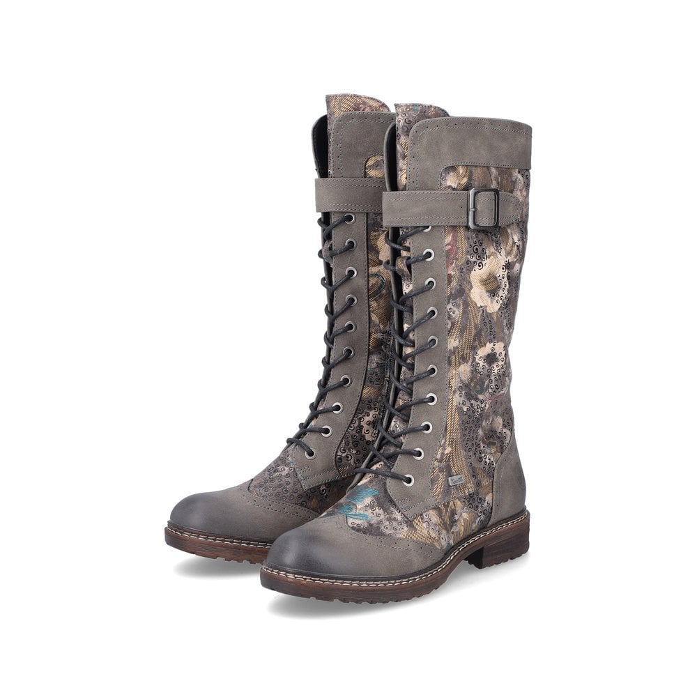 Rieker 94734-90 Tall Lace Up RiekerTex Boot Grey/Multi