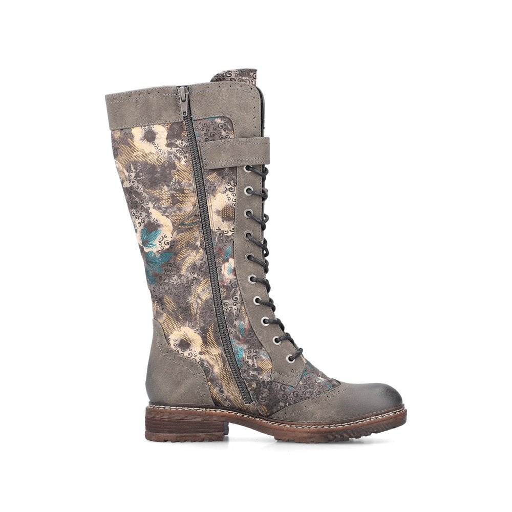 Rieker 94734-90 Tall Lace Up RiekerTex Boot Grey/Multi