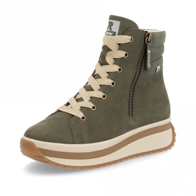 Rieker W0962-54 Ladies R-Evolution Lace Up Boots Green