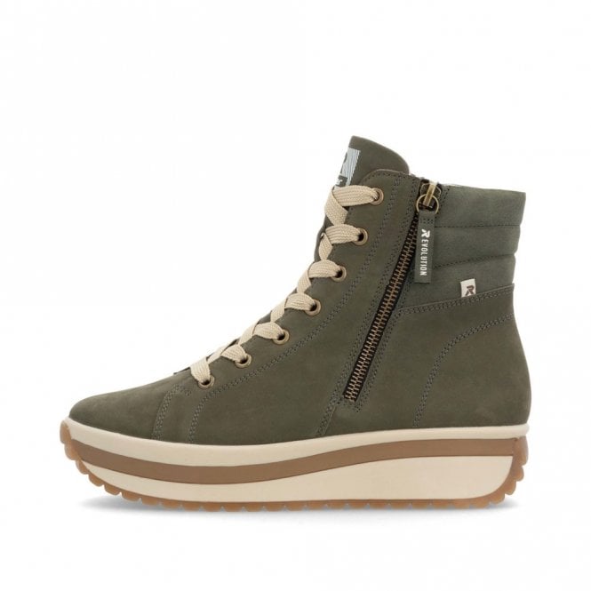 Rieker W0962-54 Ladies R-Evolution Lace Up Boots Green