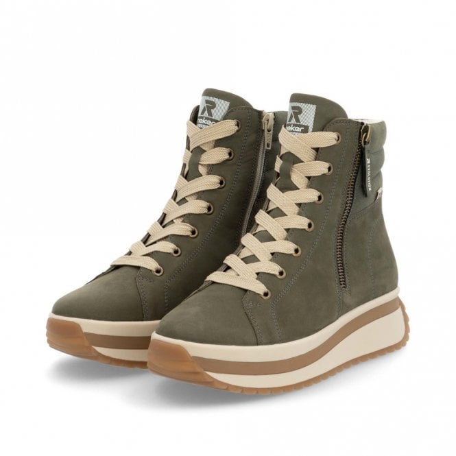 Rieker W0962-54 Ladies R-Evolution Lace Up Boots Green