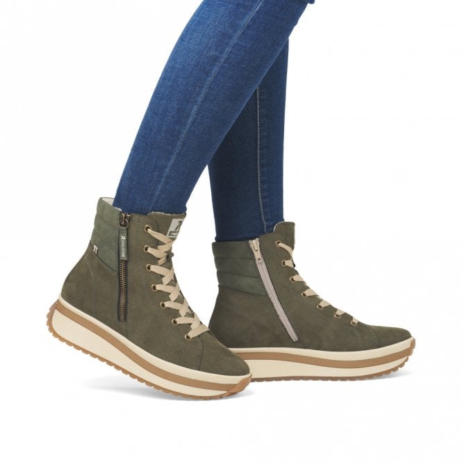 Rieker W0962-54 Ladies R-Evolution Lace Up Boots Green