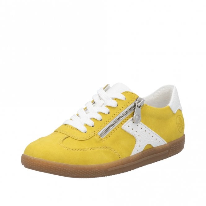 Rieker L9700-68 Ladies Lace Up Pumps Mustard/White