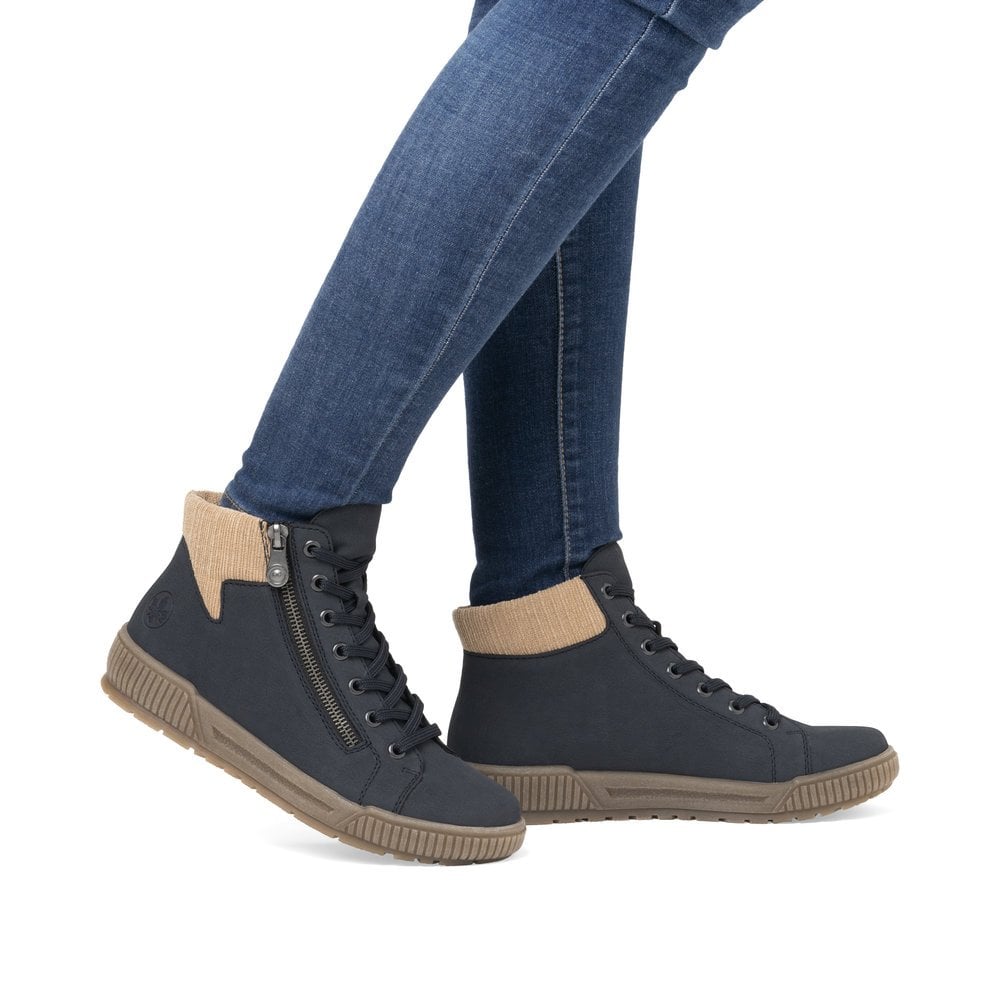 Rieker N0709-15 ladies warm lined ankle boot zipper- blue