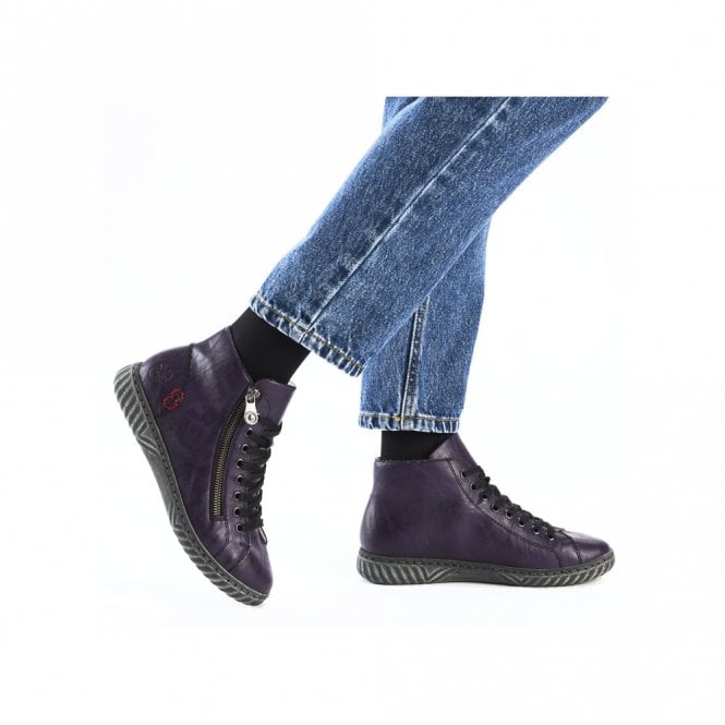 Rieker Zip & Lace Boot N0921-31 Ladies Boot Aubergine